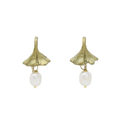 Pearl ginkgo hook earrings by Michael Michaud